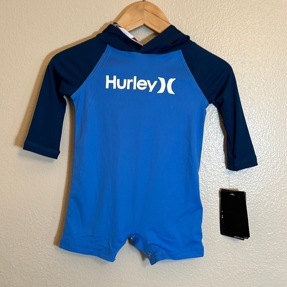 𝅺nwt Hurley UPF 50+ Hooded Summer One Piece Swimsuit Rashguard - Picture 1 of 14